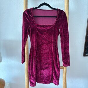 Burgundy velvet mini dress